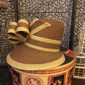Asymmetric mocha & cream cloche hat